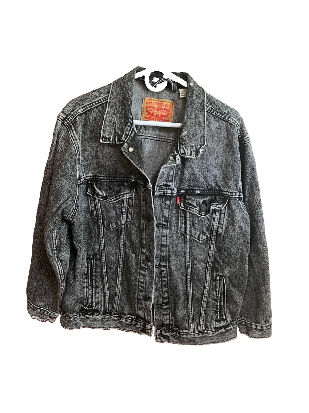 Levi’s A5782-0004 Relaxed Fit Trucker Denim Jacket Men’s Large Distressed Black